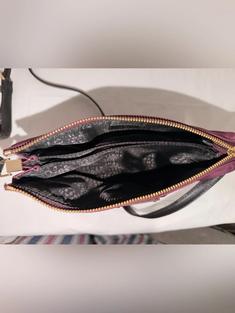 kate spade purple satin clutch with black beaded floral trim